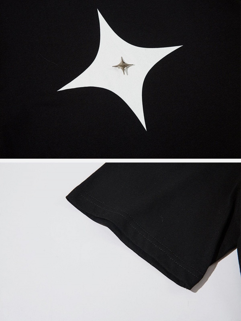 Noir  T Shirts Aelfric Eden Solid Color Zippé Star Tee - NXW-0544896